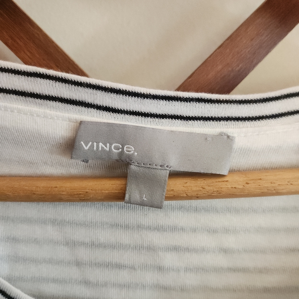 Vince Short Sleeve Tie-Side T-Shirt Mini Dress White Black Striped Large - Picture 2 of 8